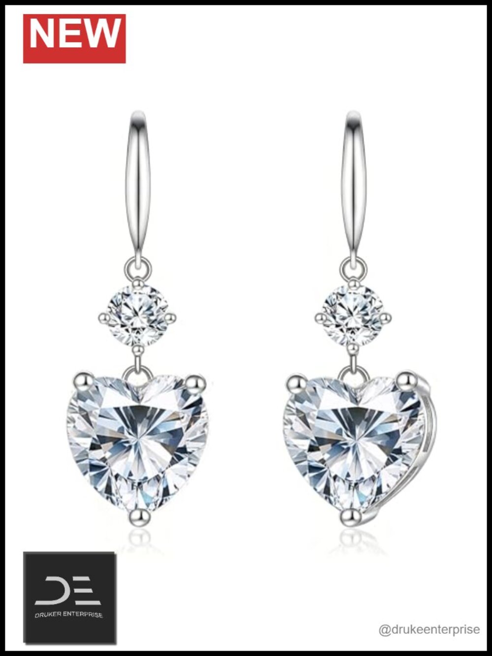 Heart Moissanite Dangle Earrings 925 Sterling Silver Sparkly Jewelry
